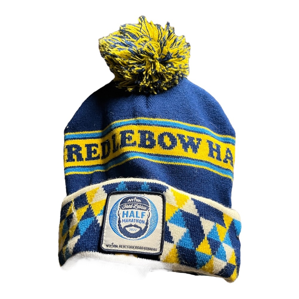 New Balance Kids Beanie Hat Blue Geometric Knit One Size